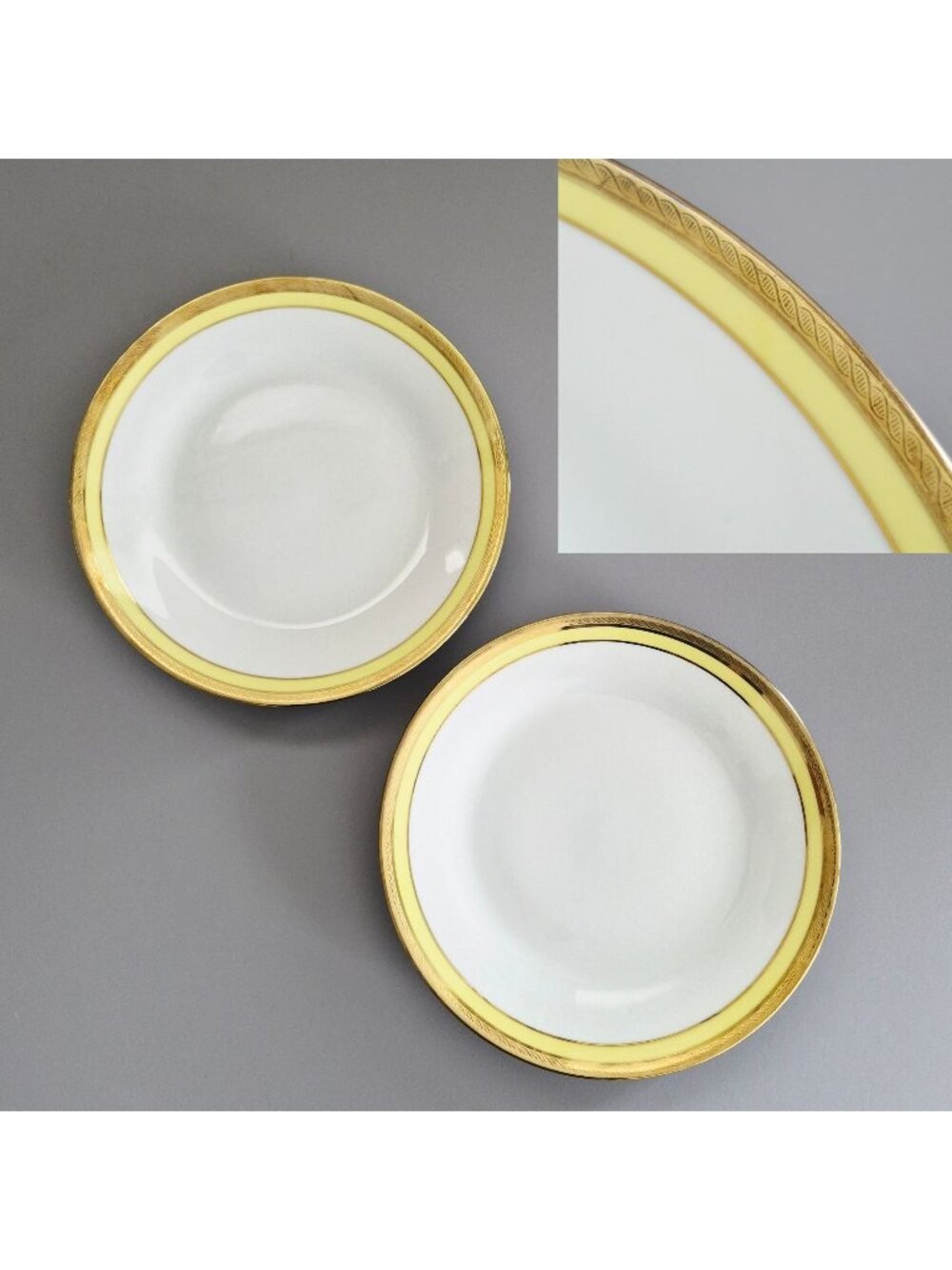 Richard Ginori Palermo Yellow Salad Plate SET Gold Encrusted & Etched Trim Italy